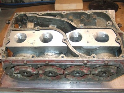 Filler blocks shaped and fitted to engine block